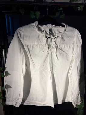 J. Crew White Tie-Neck Peasant Blouse